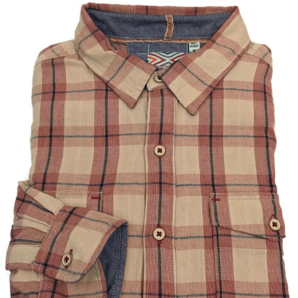 True Grit Pink Tan Plaid Button Down Shirt Size M - Picture 2 of 7